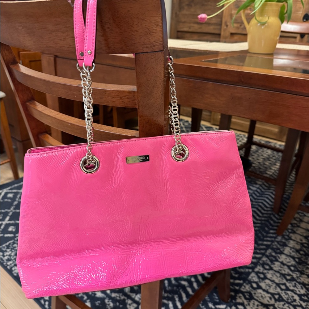 Pink Patent Leather Chain Strap Bag